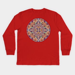 Floral Star Pacific Mandala white on purple Kids Long Sleeve T-Shirt